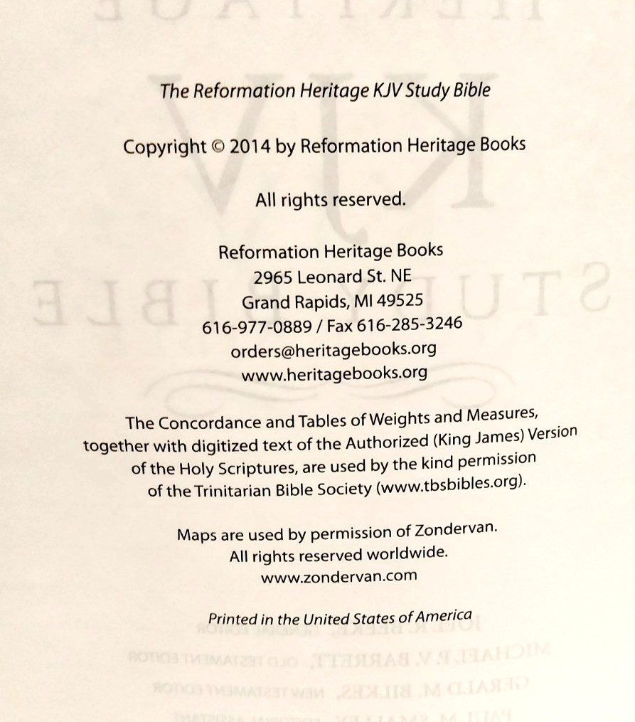 THE REFORMATION HERITAGE KJV STUDY By Joel R. Beeke & Joel (Black) Premium HC
